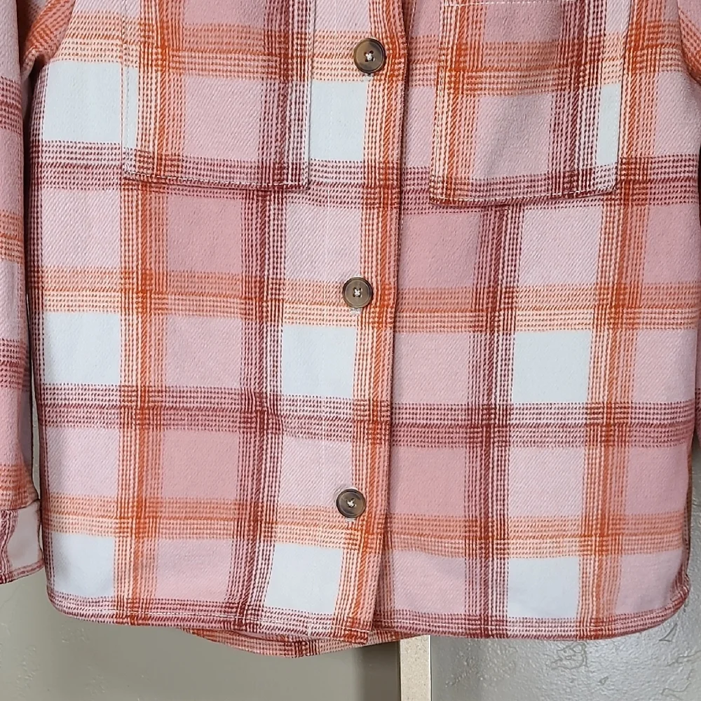 Old Navy Pink and Orange Peach Plaid Shacket Shirt Jacket Girls XL(14-16)
